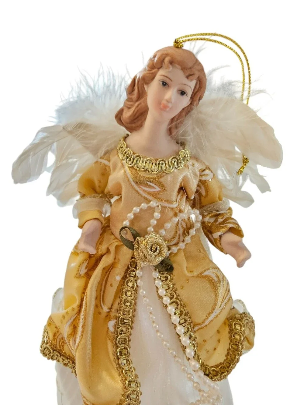 Vintage Christmas Tree Topper Angel White w/ Gold Accents Porcelain